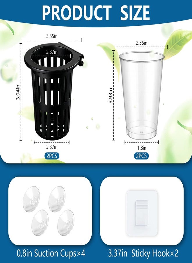 Novabright 2 Pcs Large Aquarium Plant Holder with Hydroponic Cup, 3.37 Inch Sick Hook and Suction Cups for Fish Tank Aquaponic Plant Cultivation and Aquascape Accessories Decorations(Black) - Image 2